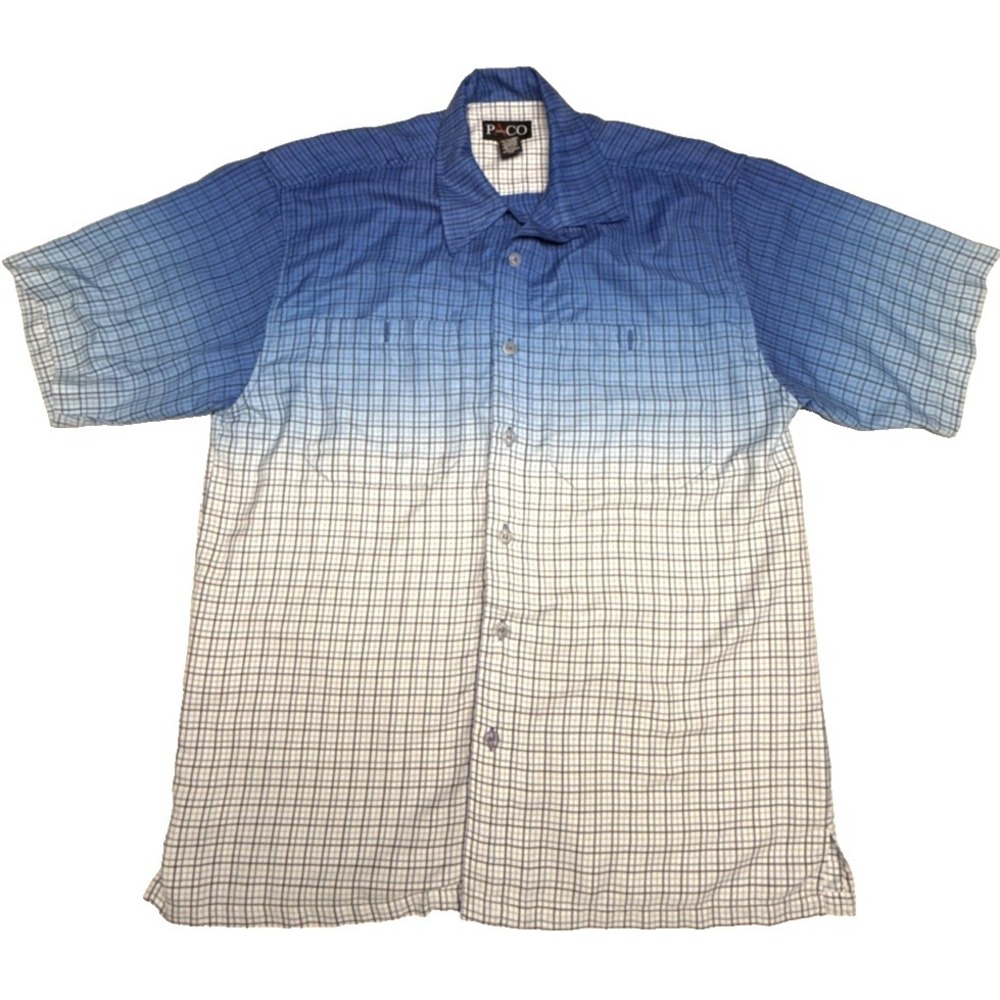 Vintage Paco Jeans Mens Shirt Size Large Blue Button Up Sport Short Sleeve